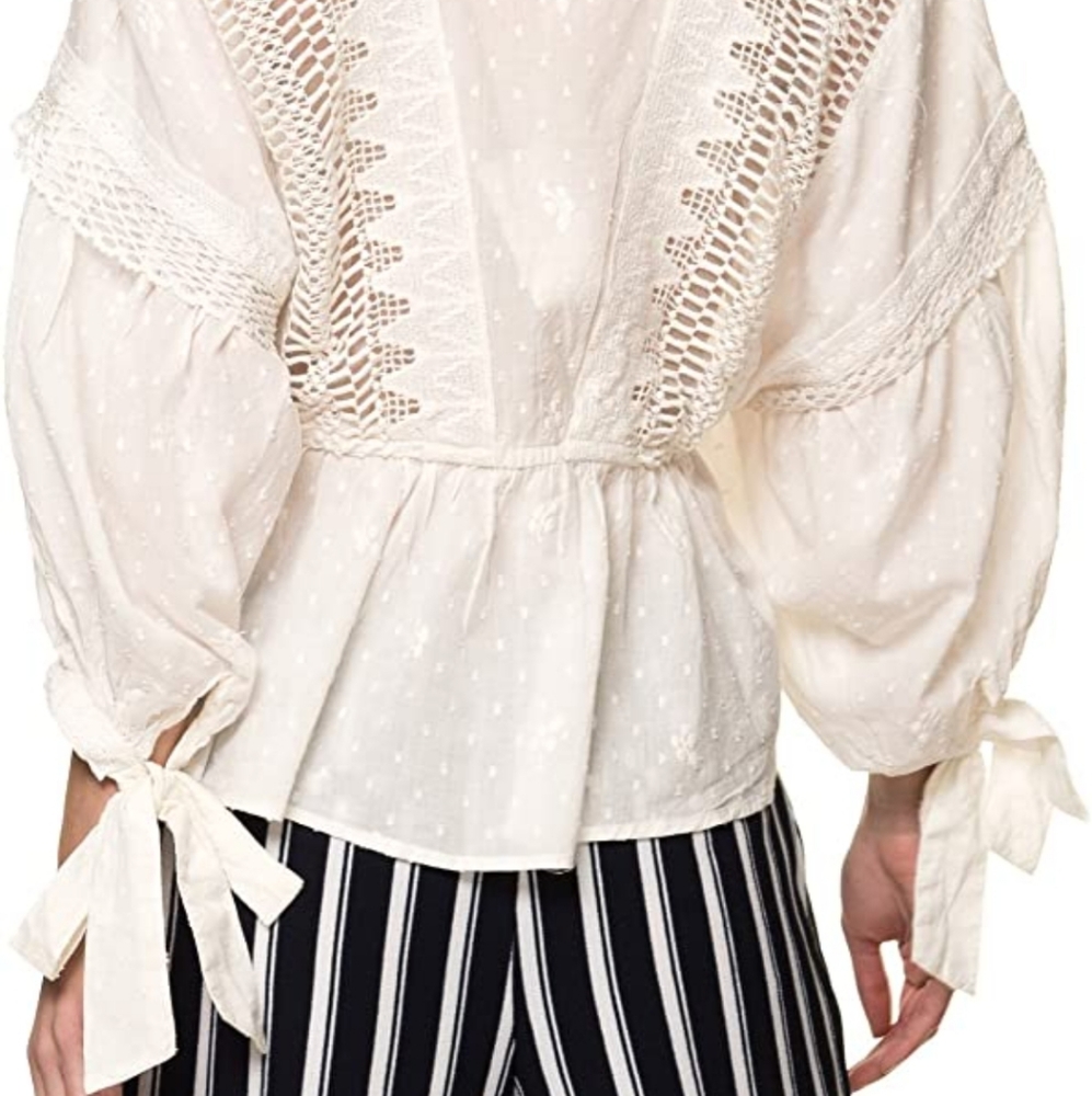 Free People Drive You Mad Blouse Cotton Lacey Embroidered Ivory Size Md & Lg NWT - Picture 12 of 16